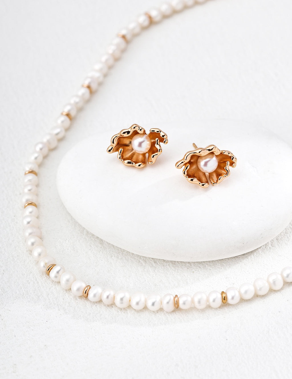 Pearl & Gold Ring Spacer Strand Necklace