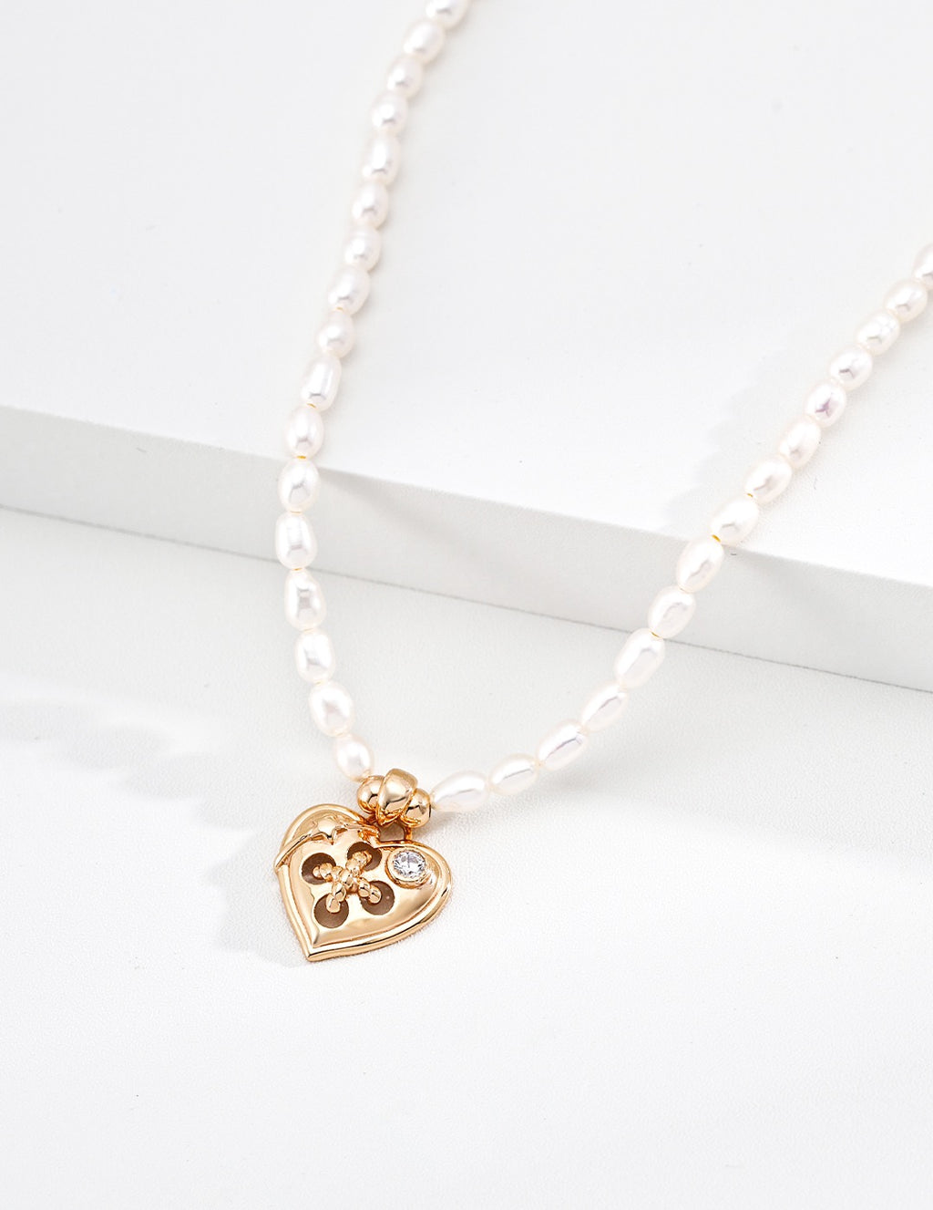 Fleur-de-Lis Heart Pearl Strand Necklace