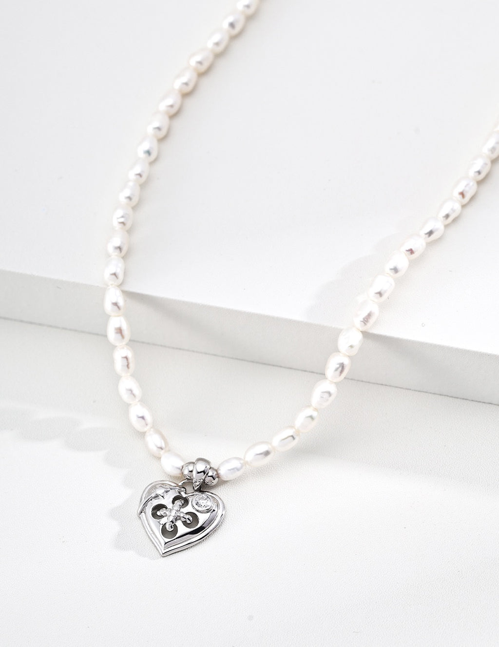 Fleur-de-Lis Heart Pearl Strand Necklace