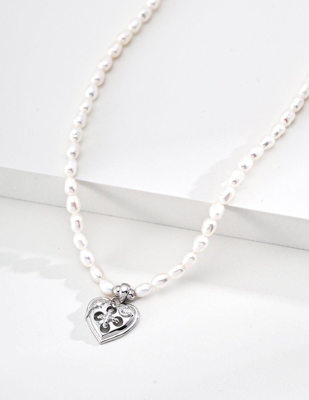 Fleur-de-Lis Heart Pearl Strand Necklace