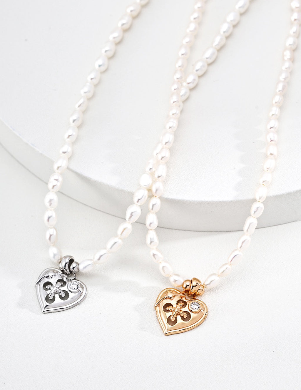 Fleur-de-Lis Heart Pearl Strand Necklace
