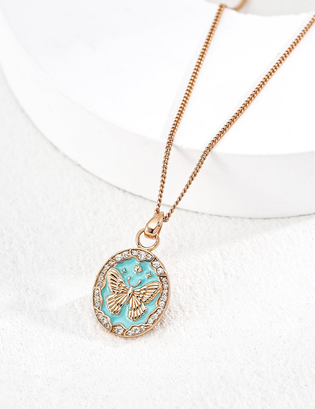 Turquoise Butterfly Coin Pendant Necklace