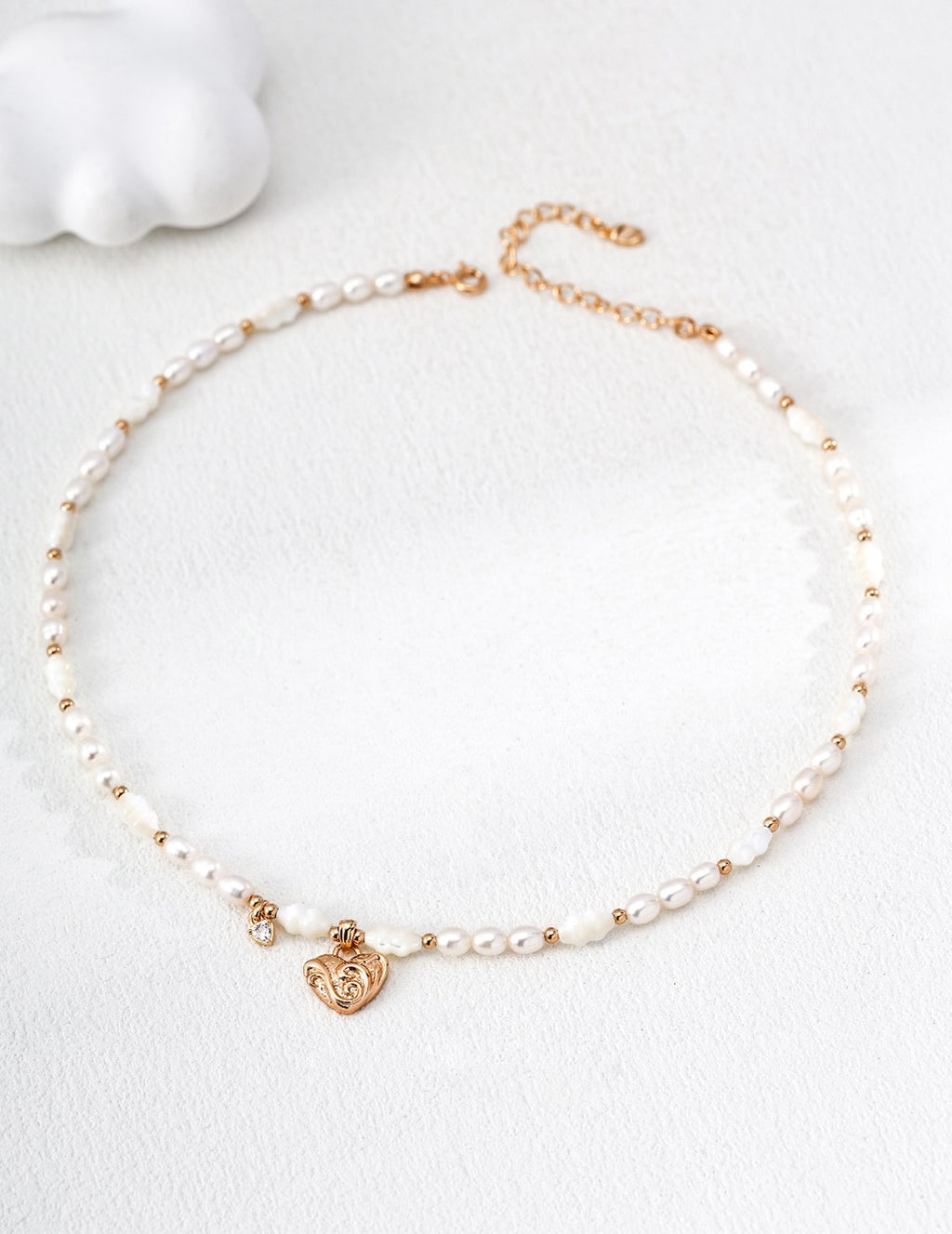 Baroque Heart Pearl & Gold Bead Charm Necklace