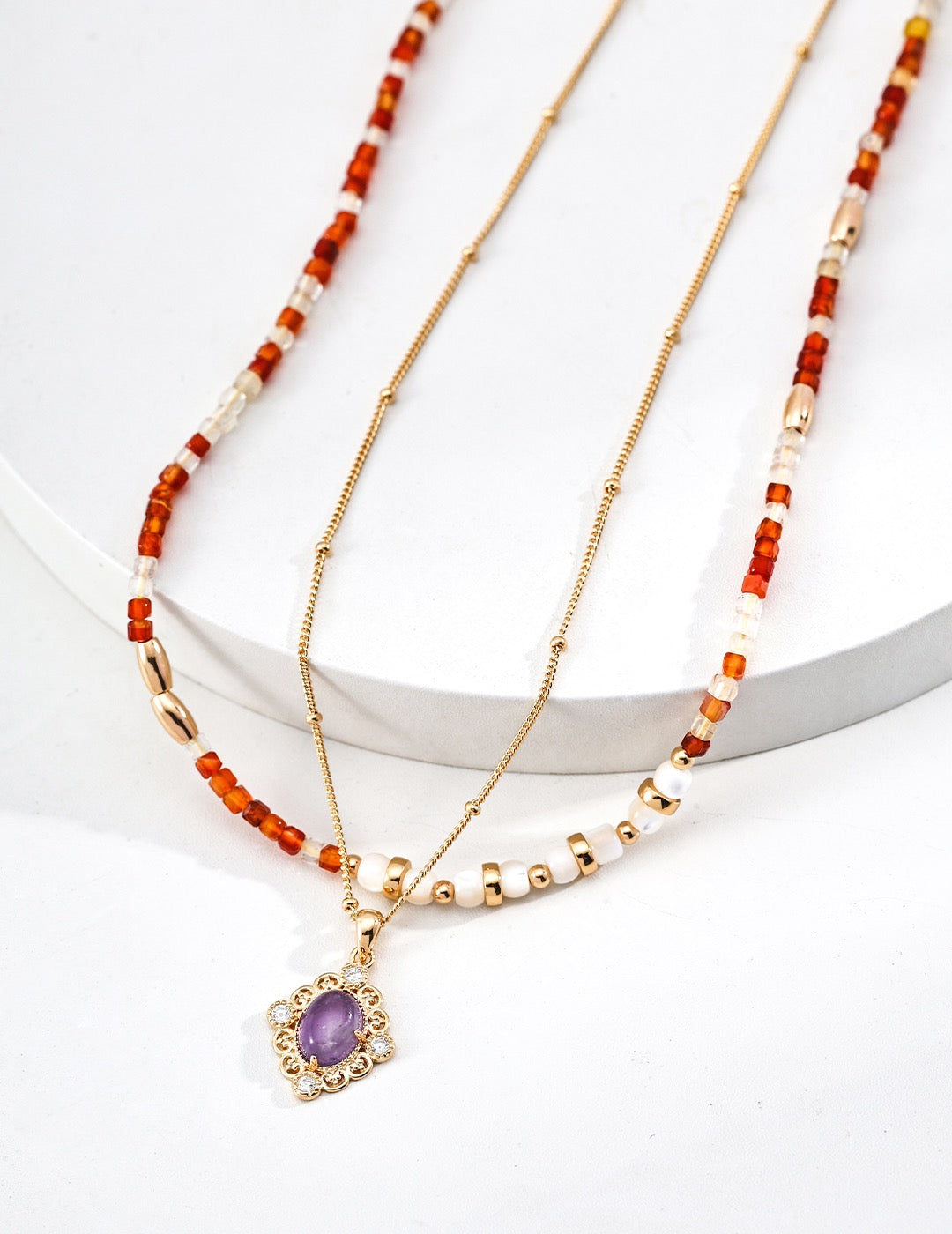 Terracotta Agate & Shell Bead Choker Necklace