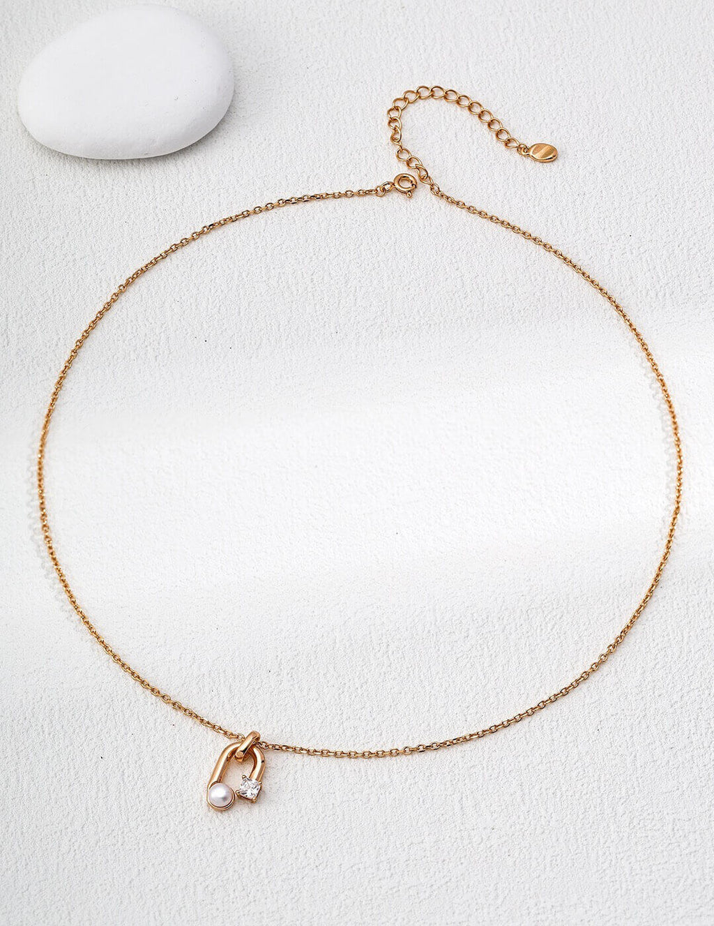 Pearl & CZ Horseshoe Link Pendant Necklace