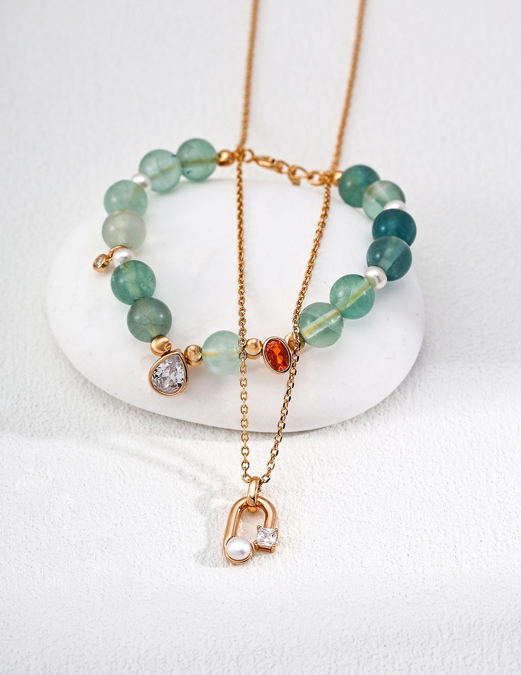 Pearl & CZ Horseshoe Link Pendant Necklace