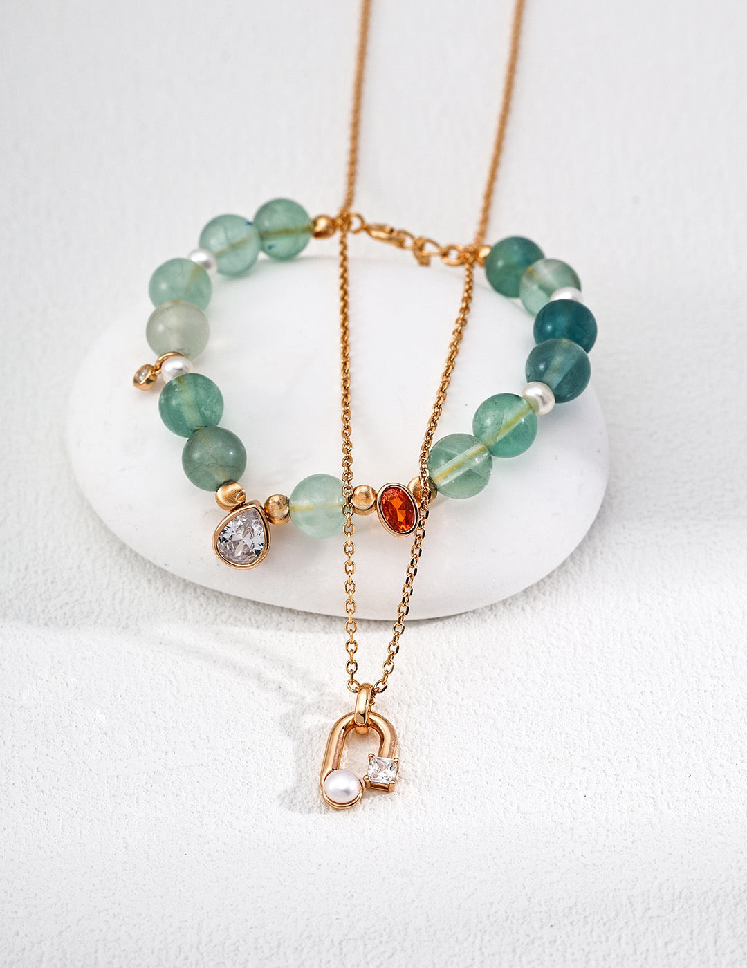 Pearl & CZ Horseshoe Link Pendant Necklace