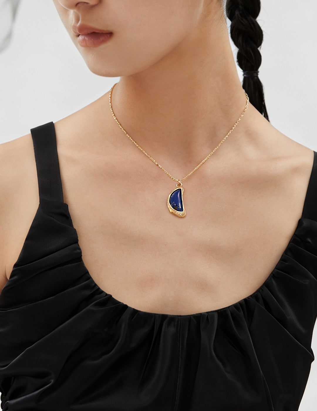 Lapis Lazuli Half-Moon Molten Frame Necklace