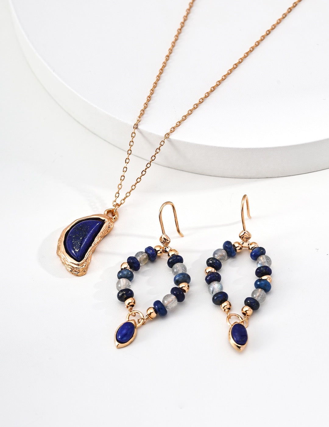 Lapis Lazuli Half-Moon Molten Frame Necklace