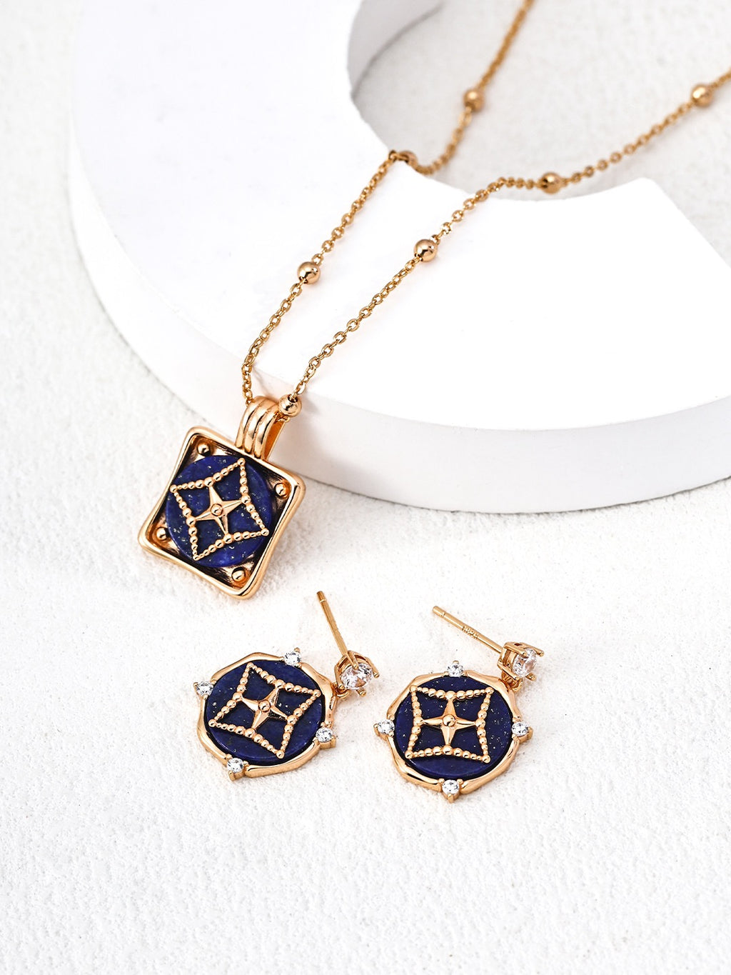 Lapis Lazuli Star Compass Square Pendant Necklace