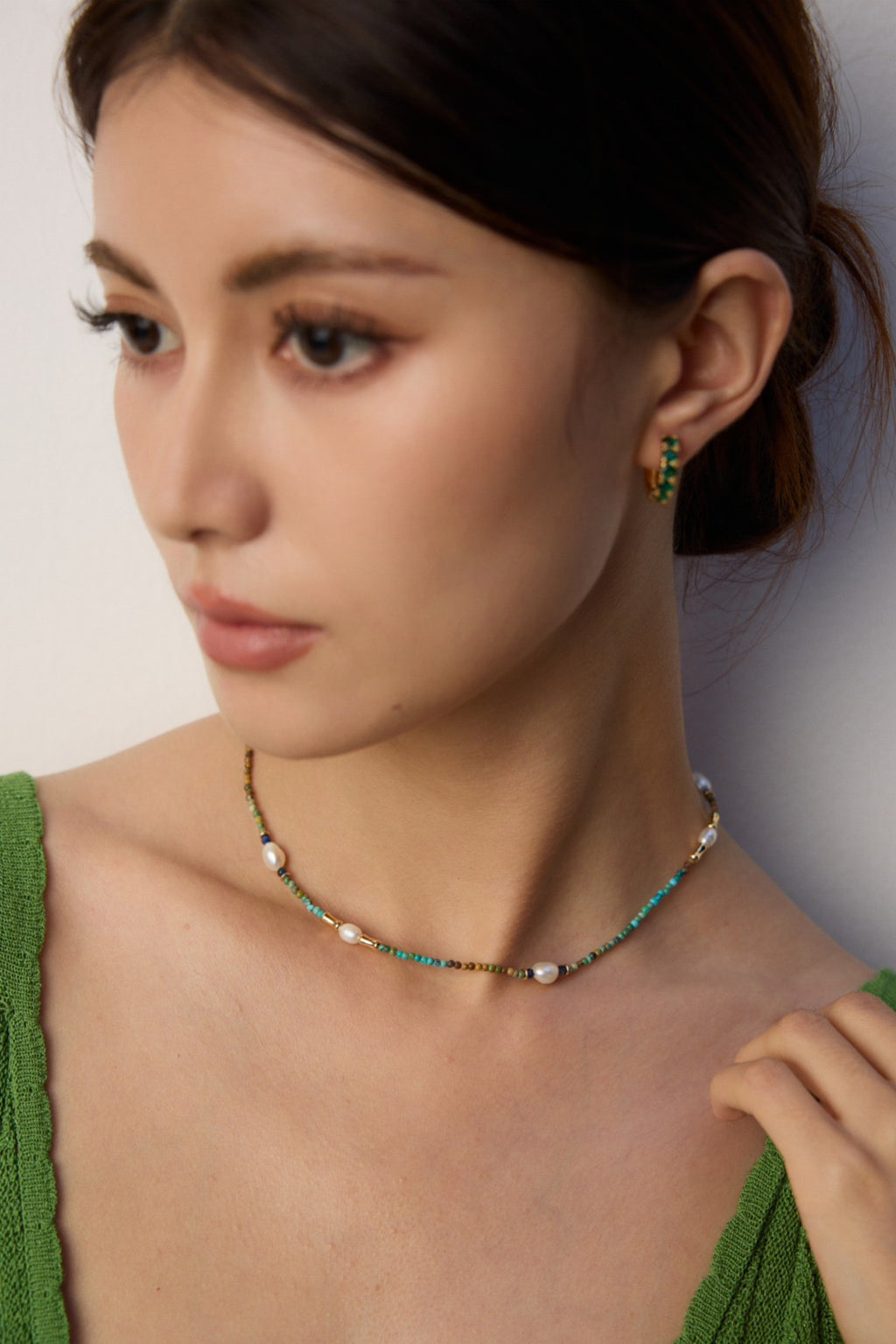 Turquoise & Freshwater Pearl Beaded Choker Necklace
