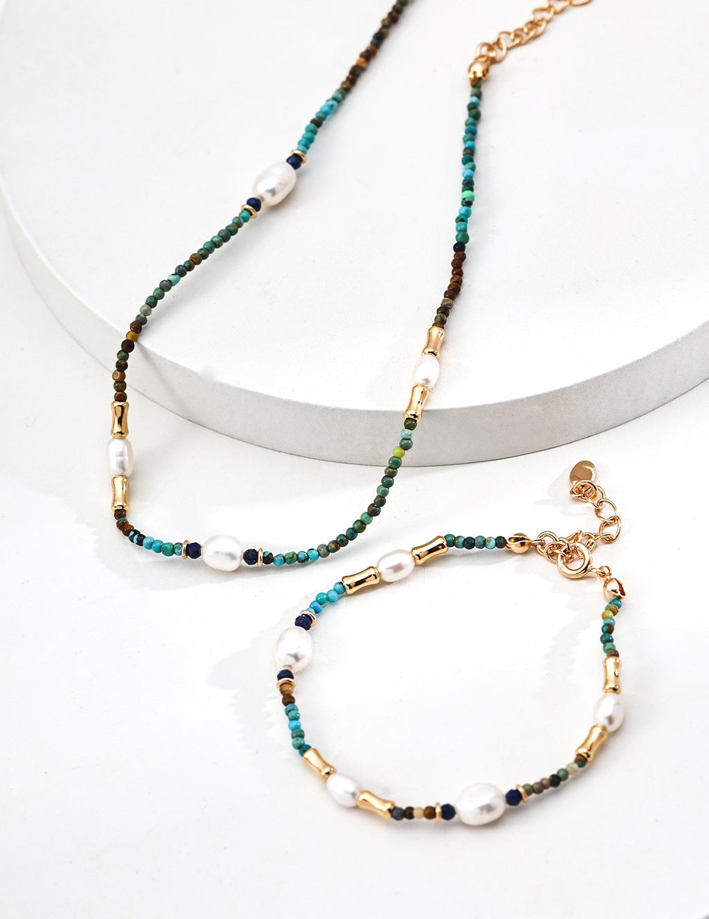 Turquoise Lapis & Pearl Bamboo Bracelet