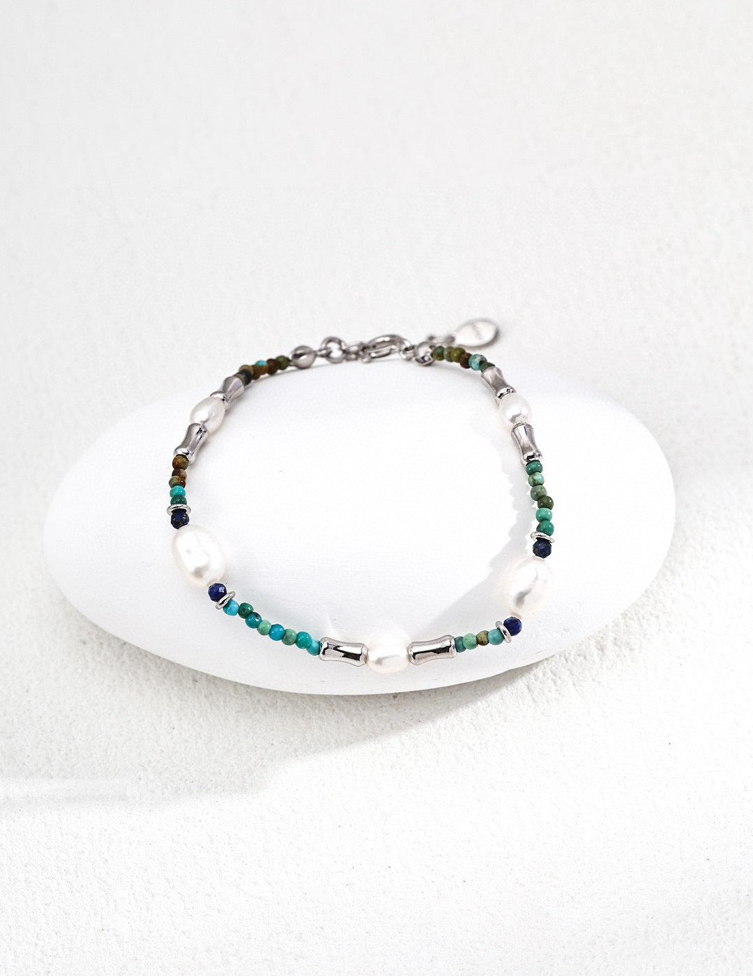 Turquoise Lapis & Pearl Bamboo Bracelet