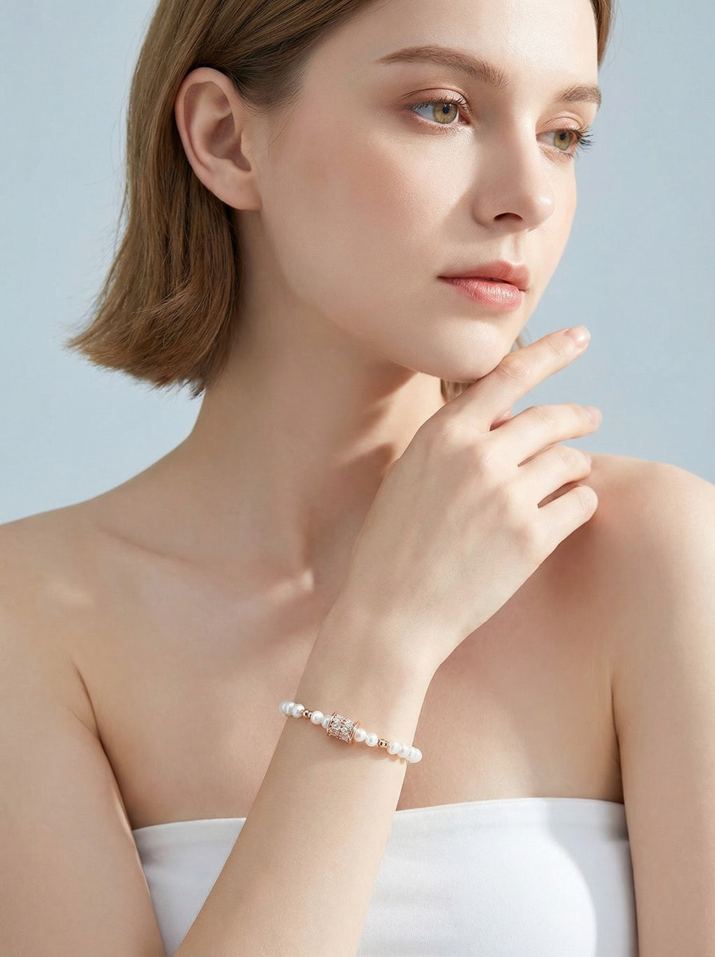 Éclat Pearl & CZ Baguette Slider Bracelet