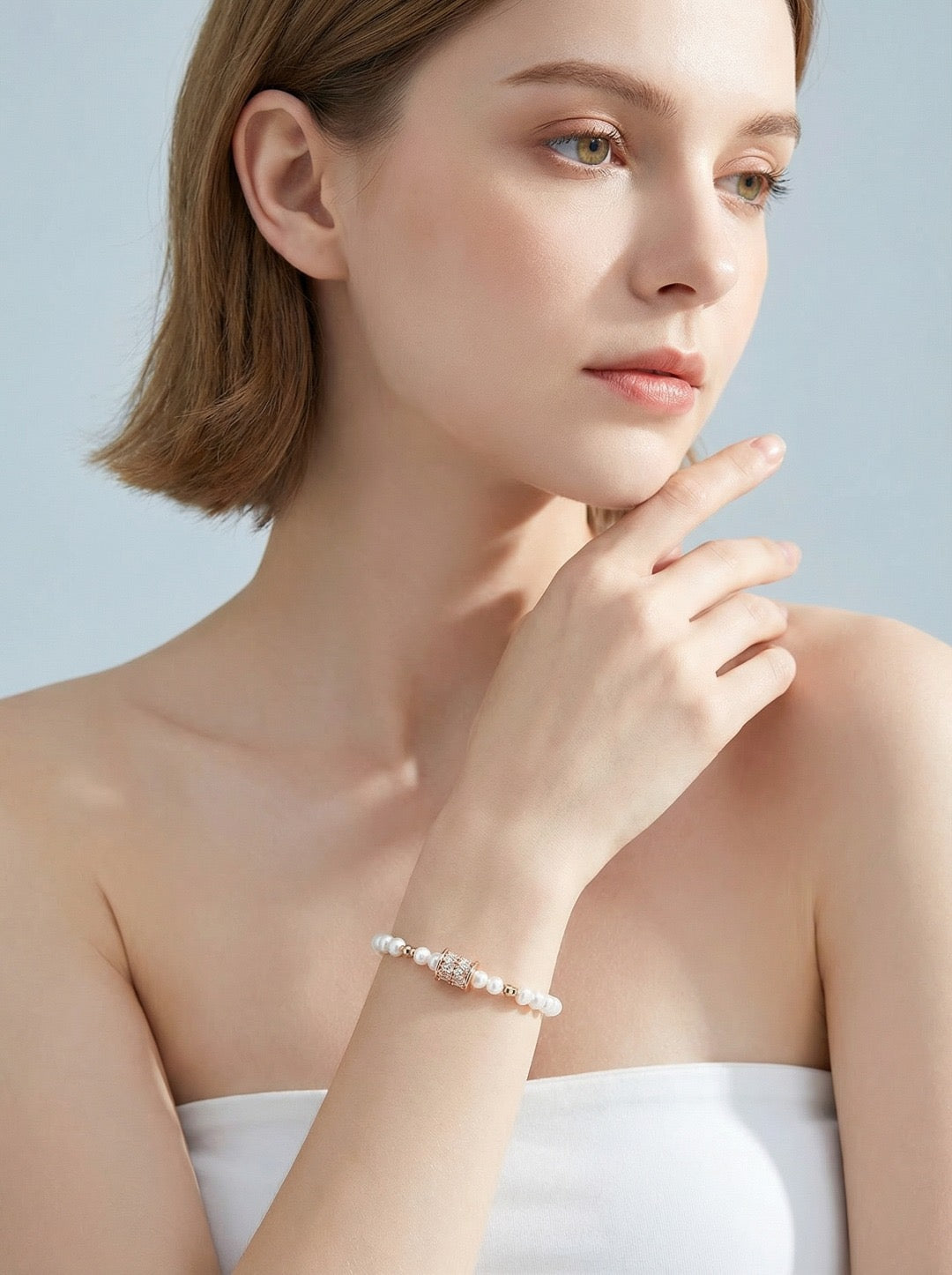 Éclat Pearl & CZ Baguette Slider Bracelet