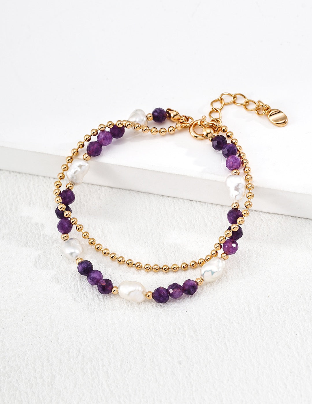 Amethyst Pearl Lumière Double Bracelet