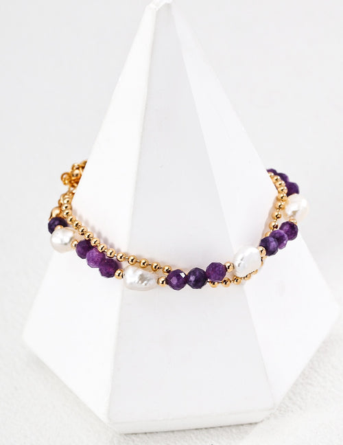 Amethyst Pearl Lumière Double Bracelet