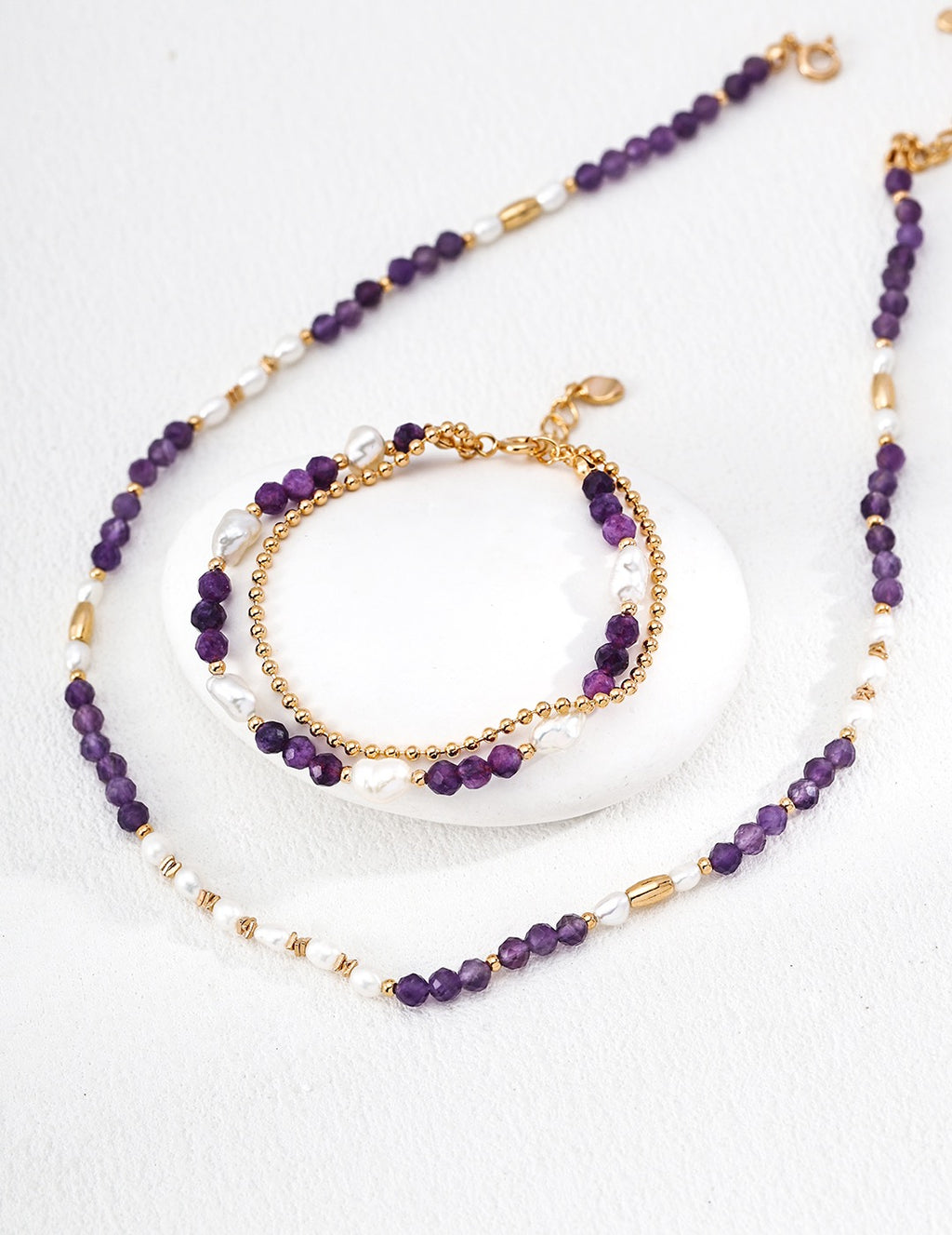 Amethyst Pearl Lumière Double Bracelet