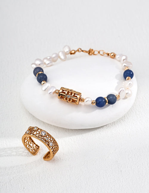 Blue Aventurine & Pearl Lanterne Bracelet