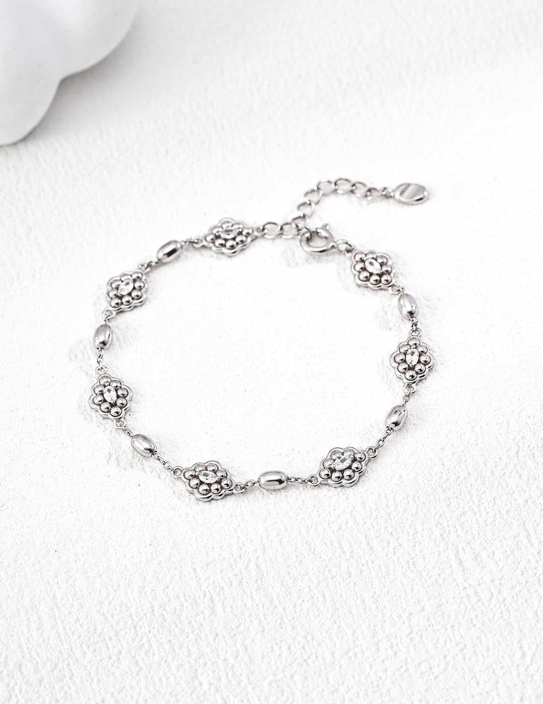 CZ Fleurette Station Chain Bracelet