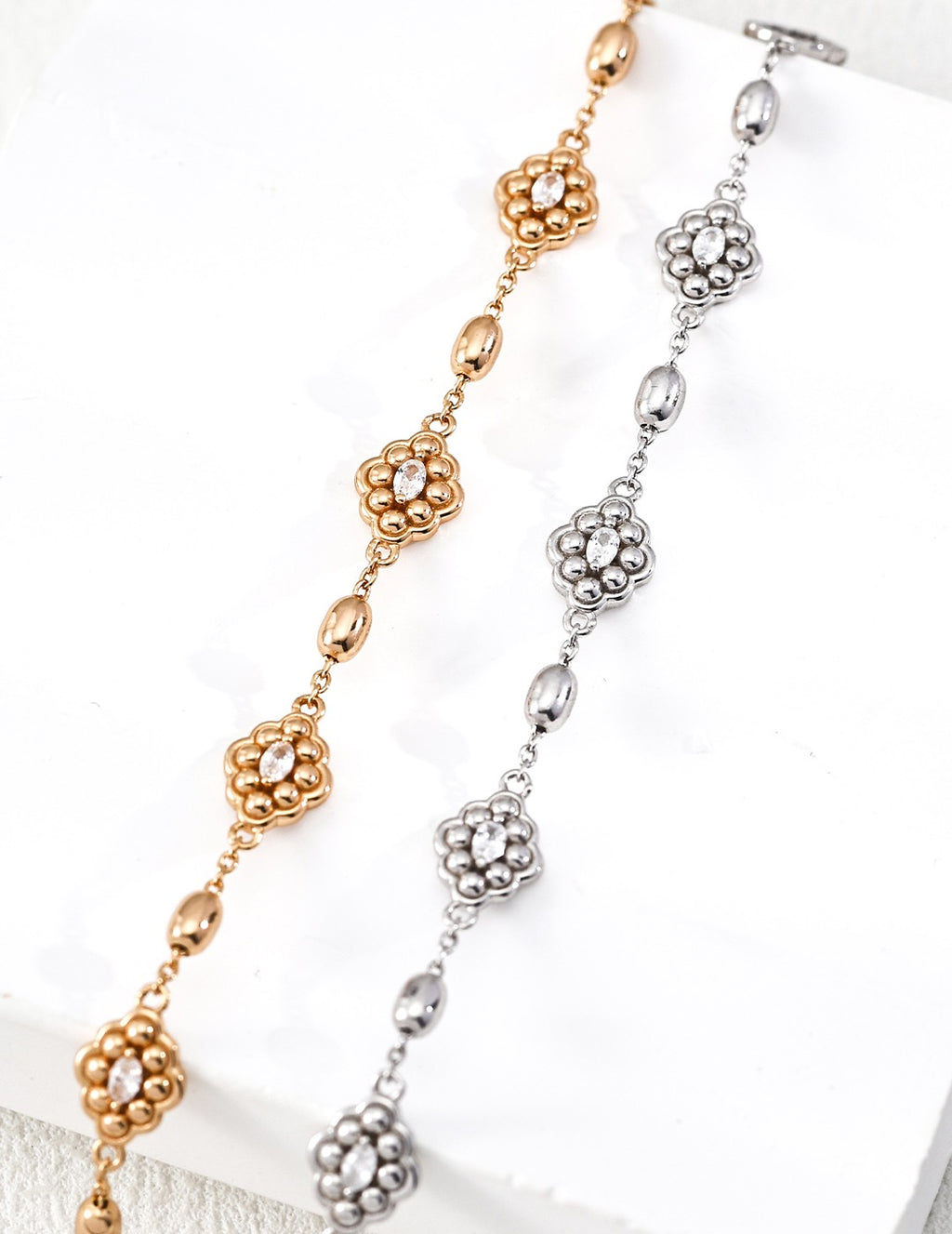CZ Fleurette Station Chain Bracelet