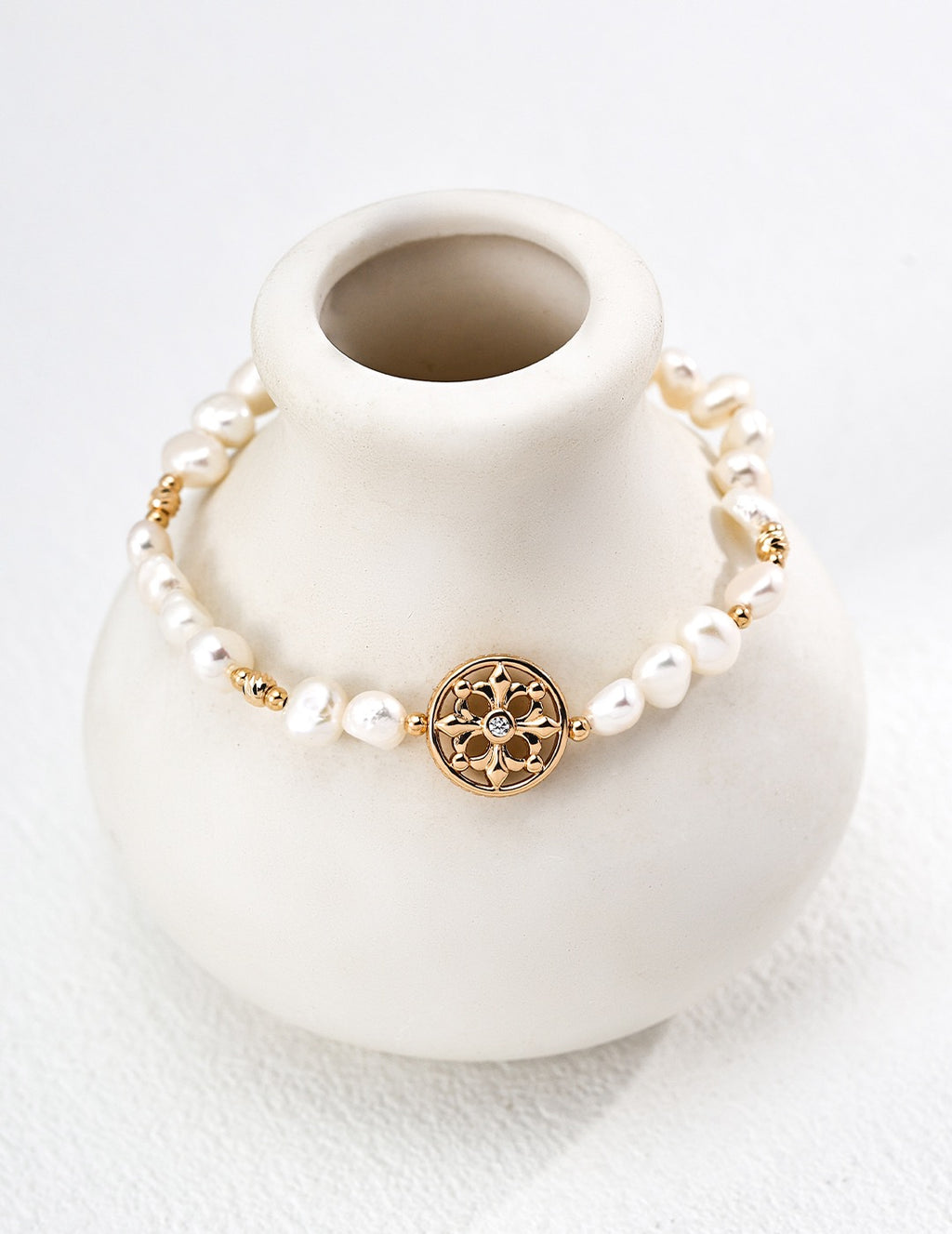 Pearl & CZ Rosace Medallion Jewelry Set