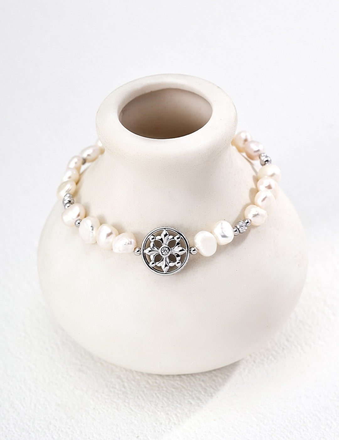 Pearl & CZ Rosace Medallion Jewelry Set