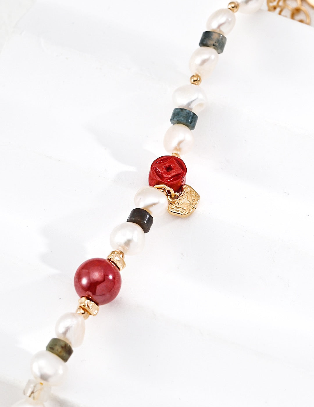 Cinnabar & Moss Agate Laque Rouge Bracelet