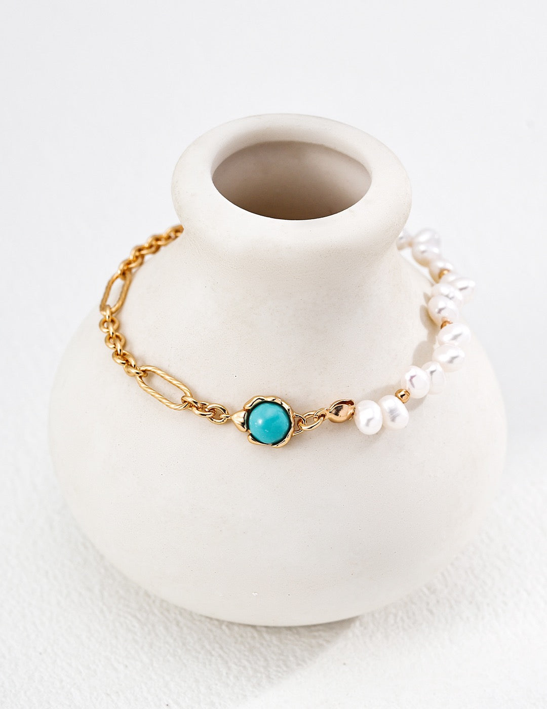 Turquoise & Pearl Figaro Demi-Lune Bracelet