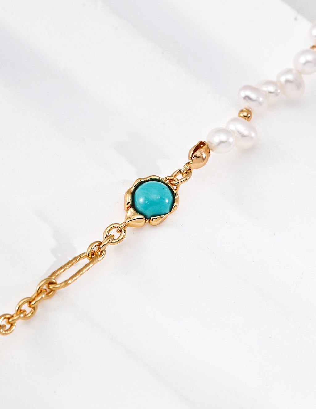 Turquoise & Pearl Figaro Demi-Lune Bracelet