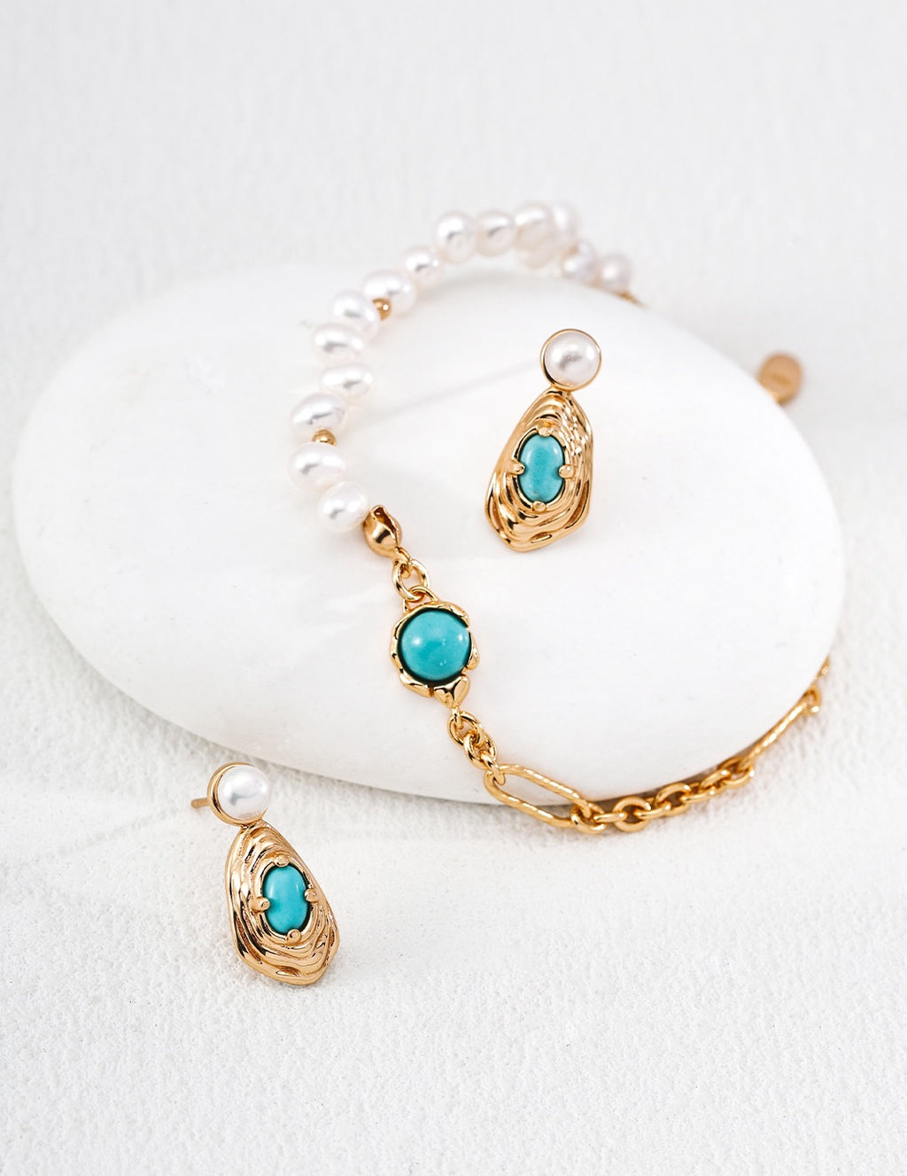Turquoise & Pearl Figaro Demi-Lune Bracelet