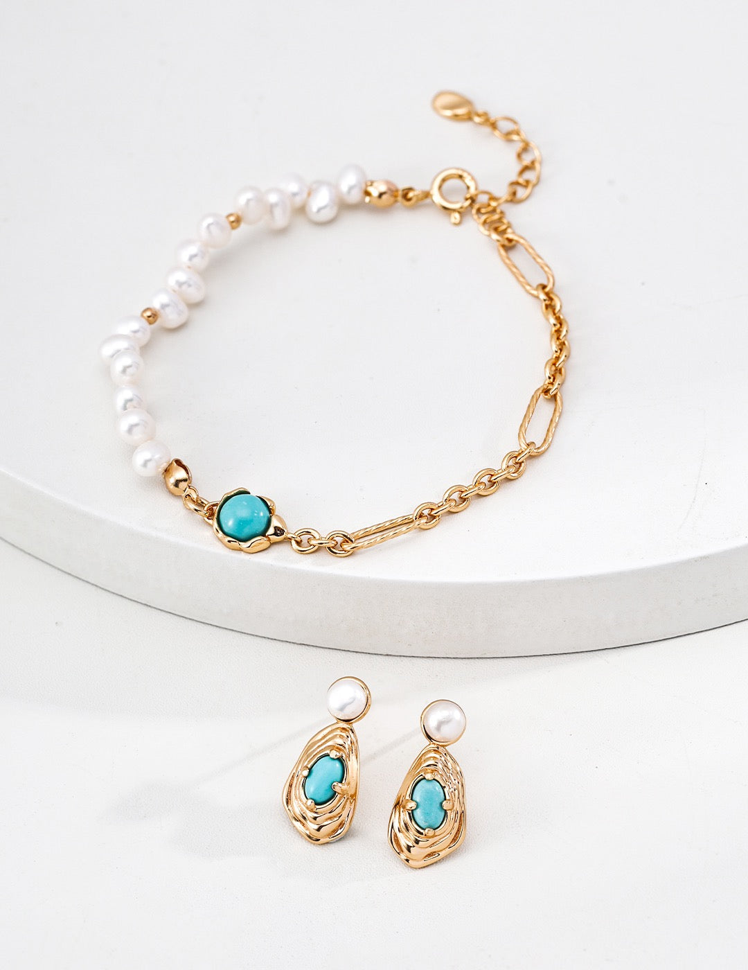 Turquoise & Pearl Figaro Demi-Lune Bracelet