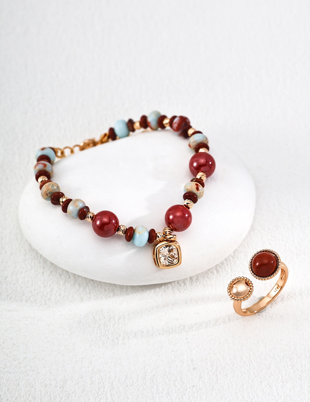 Shoushan Stone & Cinnabar Vermeil Céleste Bracelet