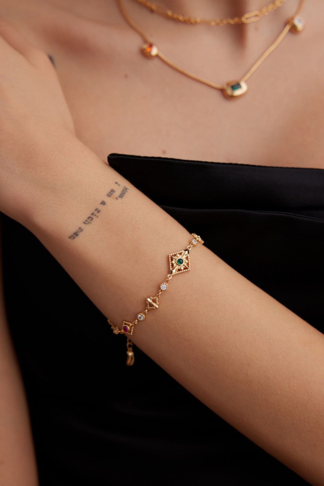 CZ Emerald & Ruby Fleur de Lys Station Bracelet