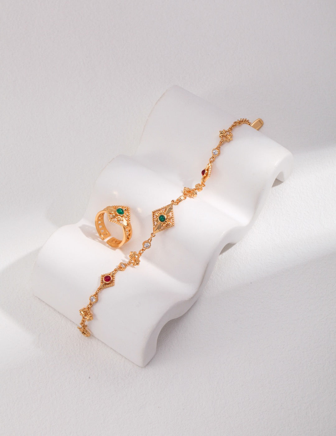 CZ Emerald & Ruby Fleur de Lys Station Bracelet