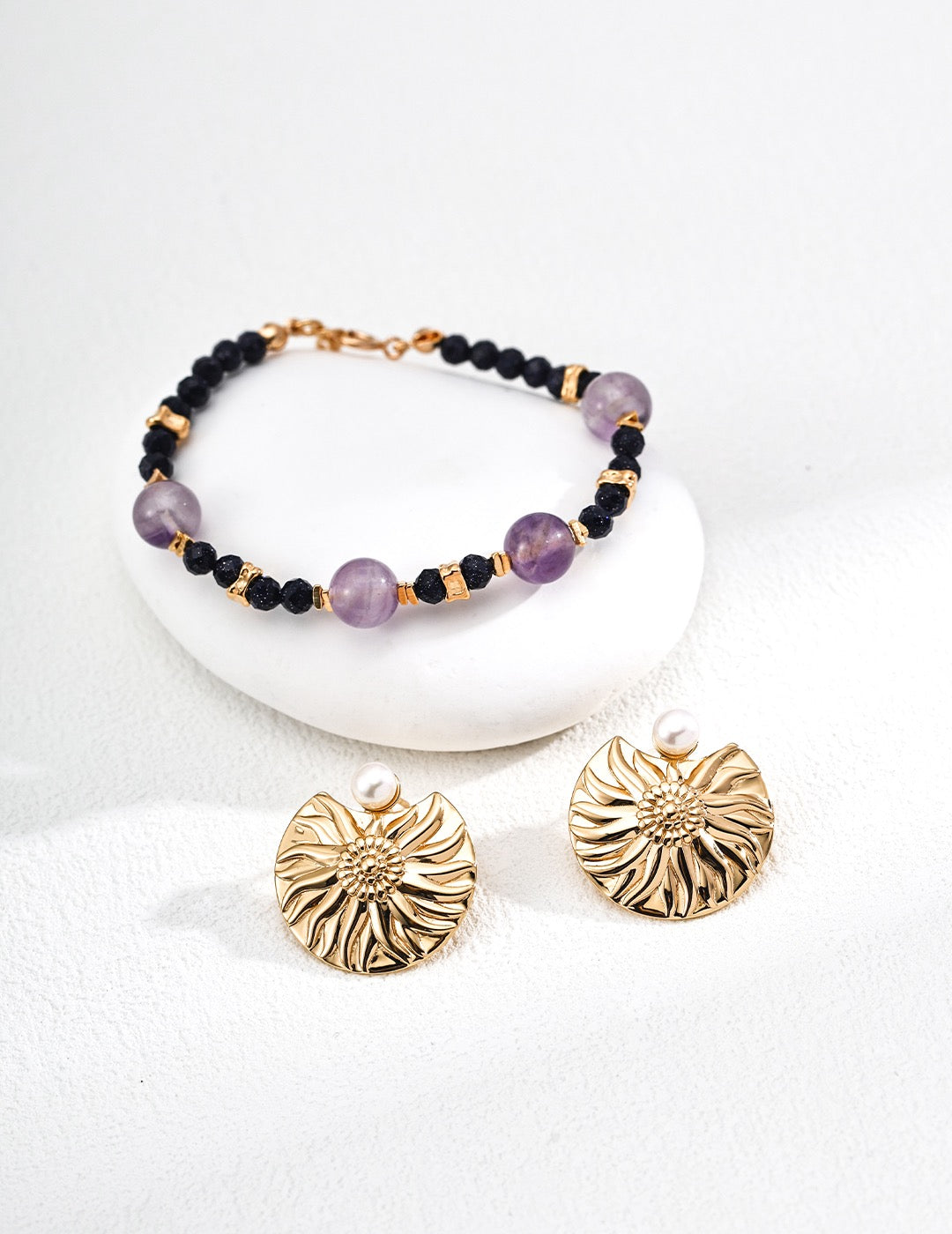 Amethyst & Black Sandstone Nuit Violette Bracelet