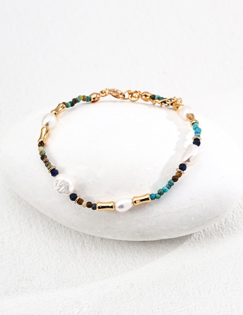 Turquoise Lapis & Pearl Bamboo Bracelet