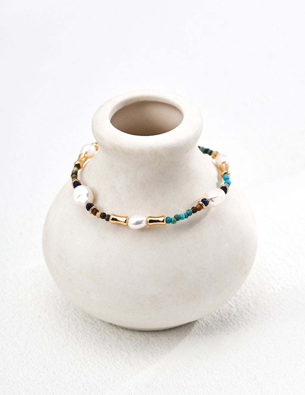 Turquoise Lapis & Pearl Bamboo Bracelet