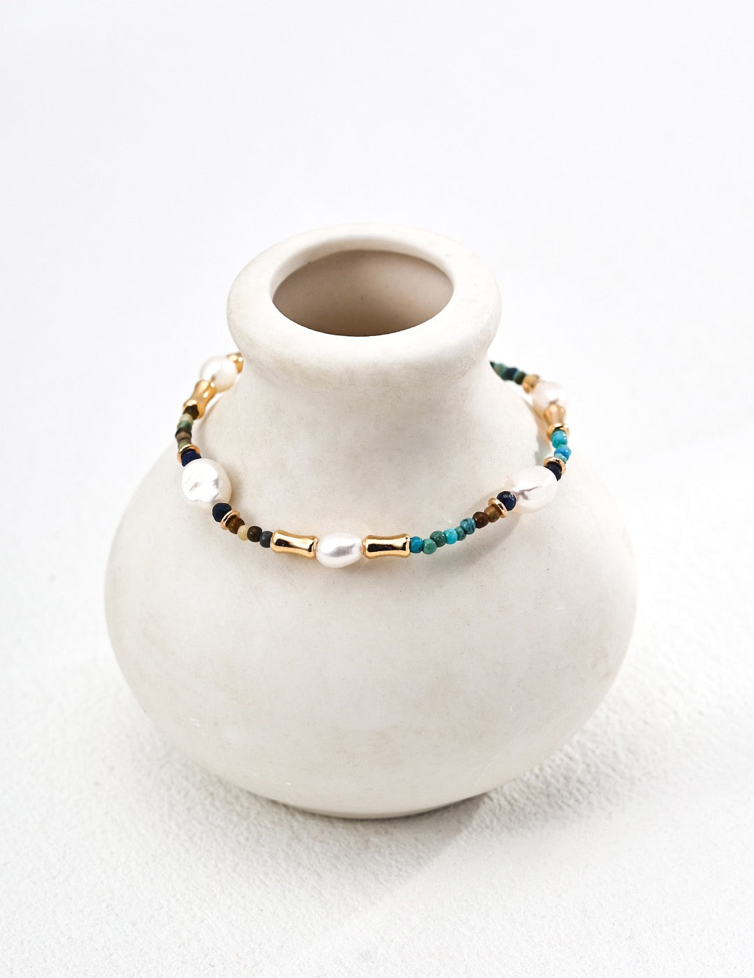 Turquoise Lapis & Pearl Bamboo Bracelet