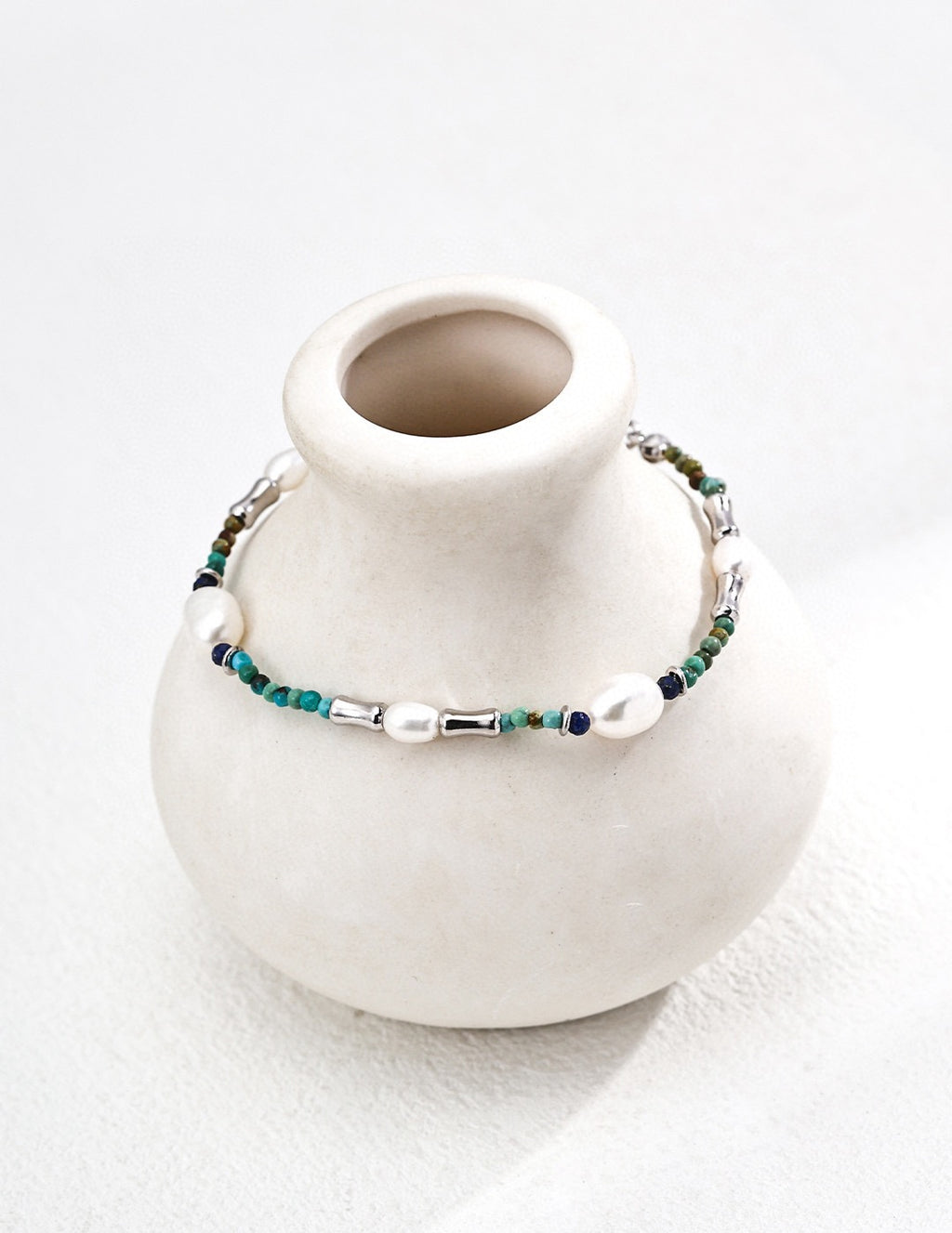 Turquoise Lapis & Pearl Bamboo Bracelet