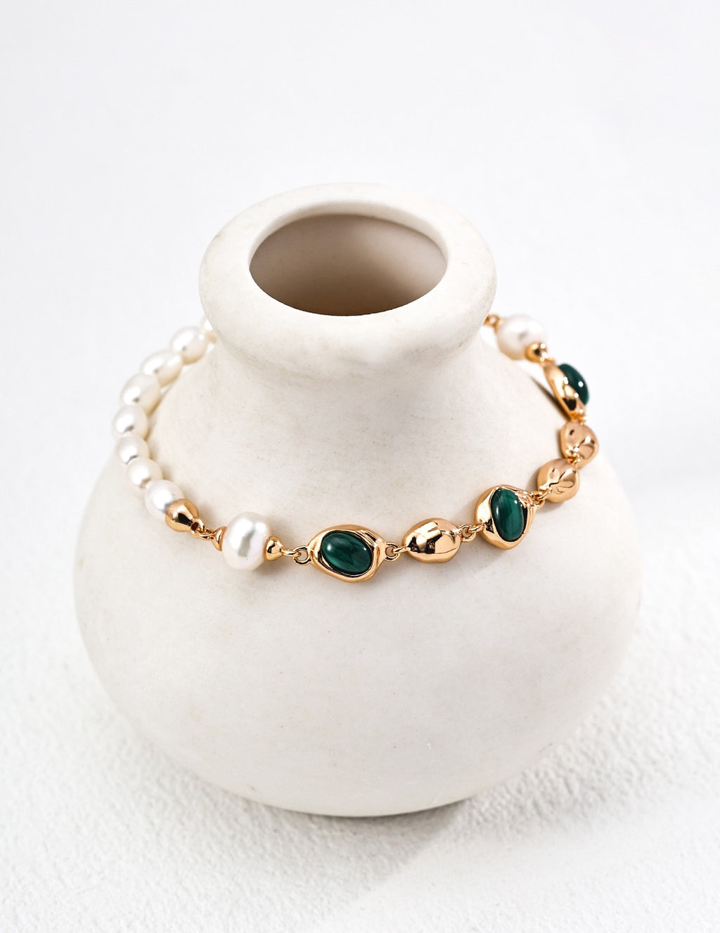 Malachite & Pearl Gold Link Bracelet