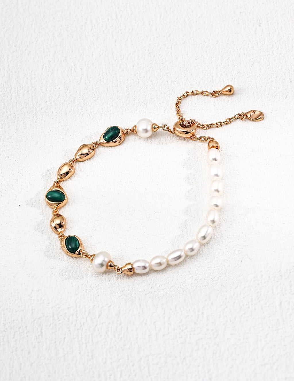 Malachite & Pearl Gold Link Bracelet