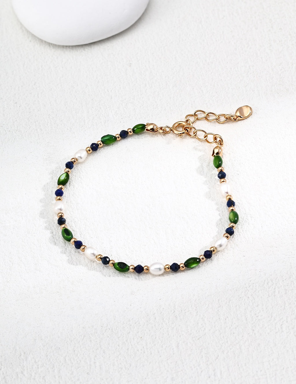 Olive Shell Lapis & Rice Pearl Bracelet