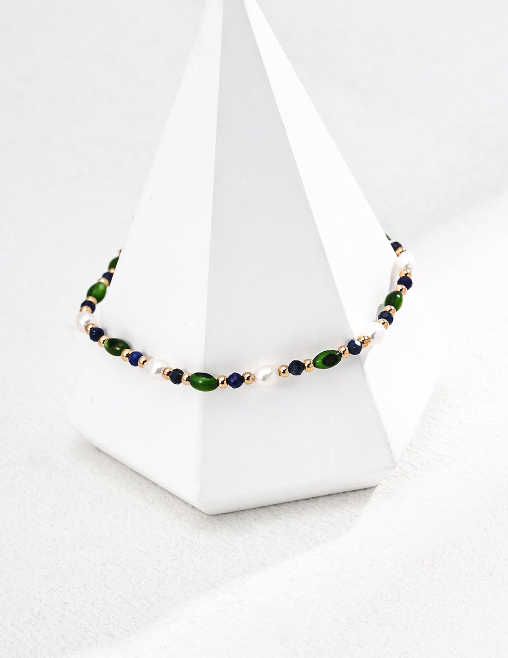 Olive Shell Lapis & Rice Pearl Bracelet