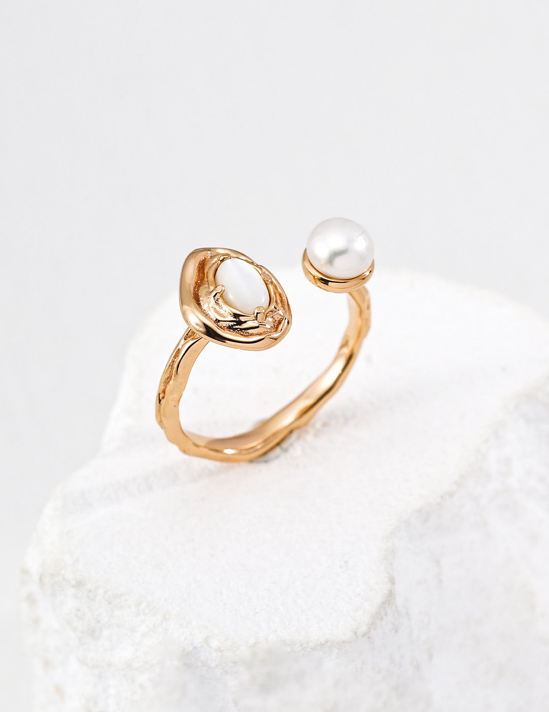 Dual Stone Open Ring – Turquoise & Pearl