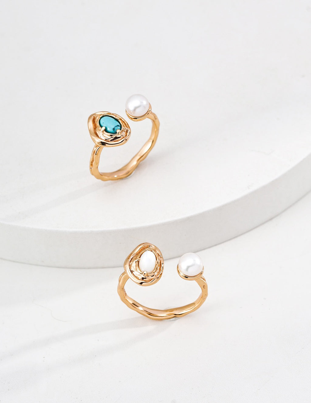 Dual Stone Open Ring – Turquoise & Pearl