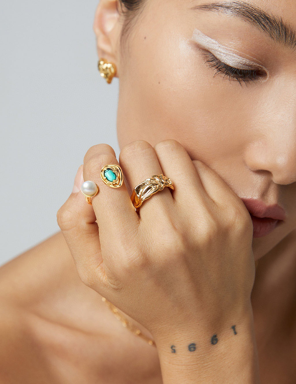 Dual Stone Open Ring – Turquoise & Pearl
