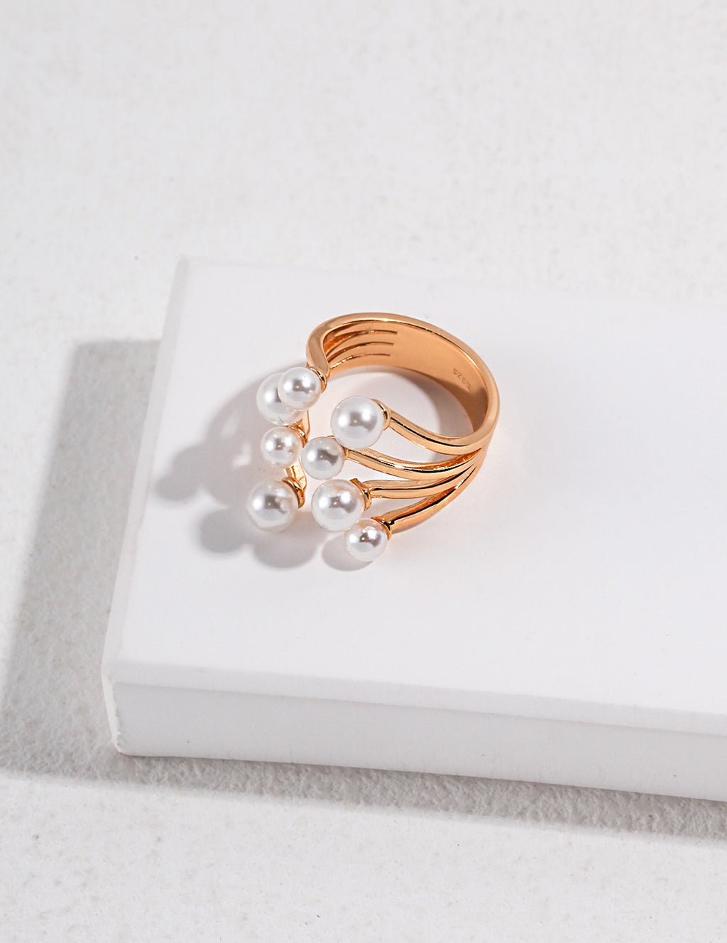 Triple-Strand Pearl Cluster Ring