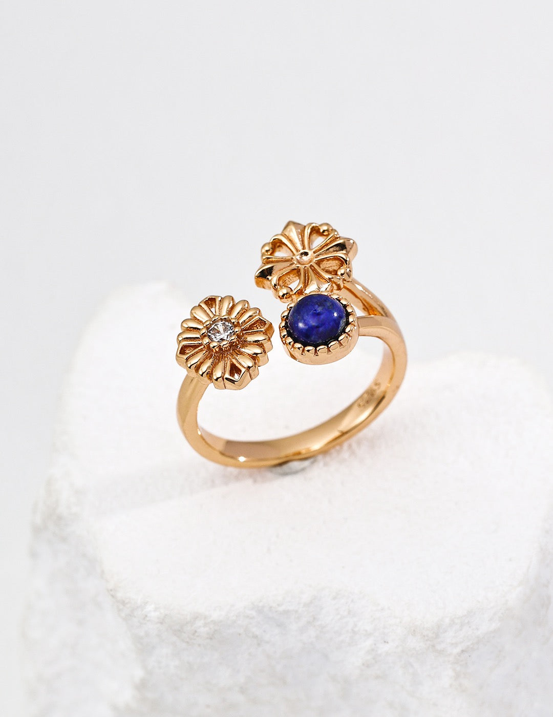 Floral Garden Lapis & CZ Open Ring