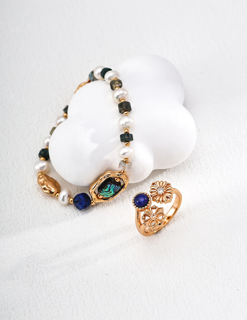 Floral Garden Lapis & CZ Open Ring